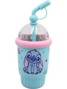Gim Stitch Παιδικό Παγούρι Θερμός Ανοξείδωτο με Καλαμάκι Γαλάζιο 400ml