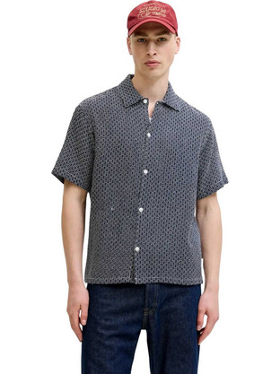 Jack & Jones Ανδρικό Πουκάμισο Βαμβακερό Ριγέ Μακρυμάνικο Κανονική Γραμμή Navy Μπλε 12295288