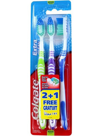 Colgate Extra Clean Extra Soft Οδοντόβουρτσες 3τμχ Πράσινη Μωβ Μπλε