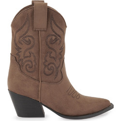 Corina Γυναικεία Μποτάκια Cowgirl Suede Καφέ με Χοντρό Χαμηλό Τακούνι M6760
