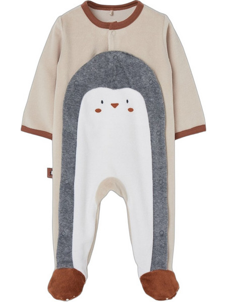 Boboli Velour Play Suit Φορμάκι Μακρυμάνικo για Αγόρι Μπεζ Γκρι 244066-7425