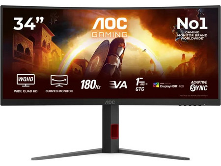 AOC CU34G4CA Ultrawide VA HDR Curved Gaming Monitor 34" 3440x1440 (UWQHD 3.4Κ) 180Hz 1ms