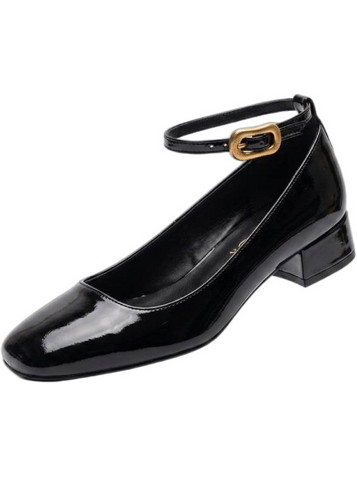 Envie Shoes Γόβες Λουστρίνι με Χοντρό Χαμηλό Τακούνι & Λουράκι Μαύρες E84-20425