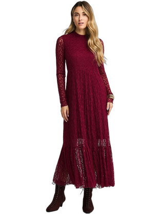 Funky Buddha Midi Βραδινό Φόρεμα με Δαντέλα Μπορντό FBL014-111-13