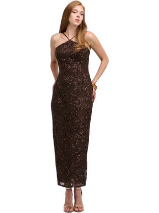 Desiree Maxi Φόρεμα για Γάμο / Βάπτιση & Παγιέτες Σοκολατί 08.45009