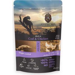 Ambrosia Holistic Adult & Senior Sterilised Weight Control Grain Free with Chicken & Cod 85gr