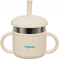 U-Grow Παιδικό Ποτηράκι με Λαβές & Καλαμάκι Beige 200ml