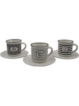 Marva Black Stripes Σετ Φλιτζάνια Espresso & Ελληνικού Καφέ Πορσελάνης Λευκά Μαύρα 85ml 6τμχ 789022