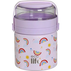 Ecolife Rainbows Ανοξείδωτο Παιδικό Δοχείο Φαγητού Ισοθερμικό Λιλά 450ml