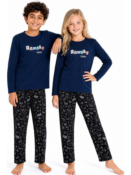 Comfort Παιδική Πιτζάμα Βαμβακερή Χειμωνιάτικη Navy Μπλε Μαύρη 26273012