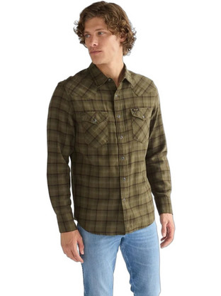 Wrangler Western Ανδρικό Πουκάμισο Βαμβακερό Καρό Olive Night 112386996