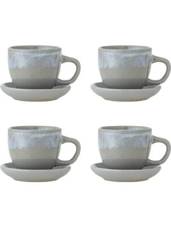 Bloomingville Brenta Σετ Φλιτζάνια Cappuccino Ελληνικού Καφέ & Τσαγιού Κεραμικά Μπλε 180ml 4τμχ 82072417