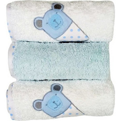 Baby Star Tiny Friends Βρεφικές Λαβέτες Ώμου 100% Βαμβακερές Πετσετέ Γαλάζιες 30x30cm 3τμχ