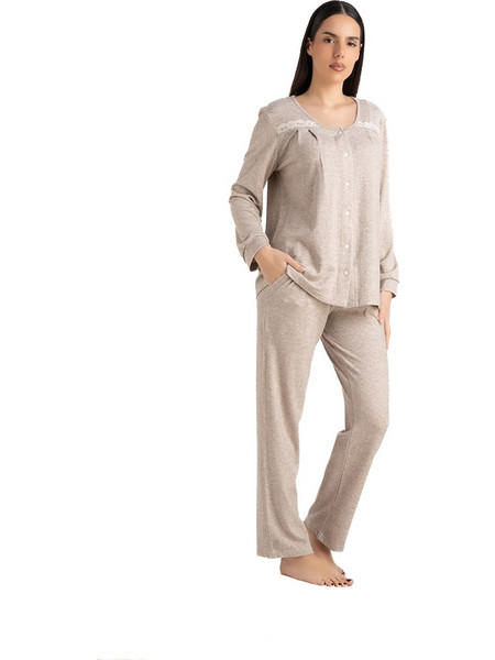 Rachel Σετ Γυναικείες Πιτζάμες Χειμωνιάτικες Μπεζ 13742