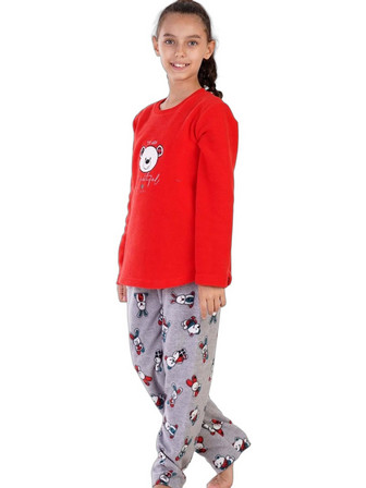 Vienetta Secret Bunny Bear Cozy Dreams Παιδική Πιτζάμα Fleece Χειμωνιάτικη Κόκκινη Γκρι 305004