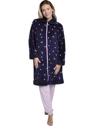 Muydemi Γυναικεία Ρόμπα Χειμωνιάτικη Fleece Navy Μπλε 26254