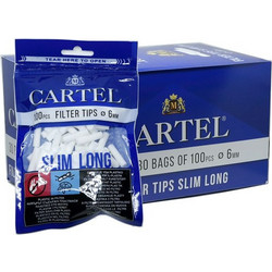 Κουτί με 30 φιλτράκια Cartel Filter Slim Long 6mm με 100 φίλτρα το σακουλάκι και πολύ μακρύ φίλτρο 22mm
