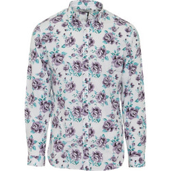 Jack & Jones Ανδρικό Πουκάμισο Βαμβακερό Φλοράλ Μακρυμάνικο Κανονική Γραμμή Λευκό Μωβ 12166260