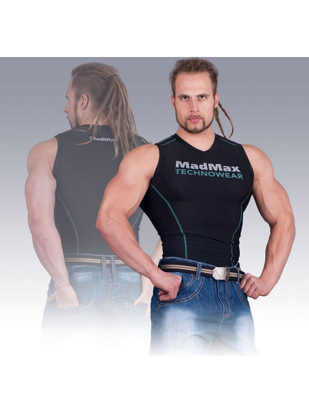 MadMax Technowear Compression Sleeveless Top - Αμάνικη Μπλούζα Συμπίεσης (Black/Green)