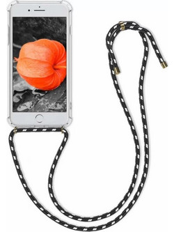 Cord Silicone Διάφανη Θήκη Για Apple iPhone 7 / 8 Plus Με Λουρί Μαύρο - Άσπρο