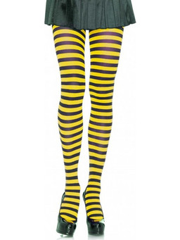 Nylon Stripe Tights Zebra - Yellow