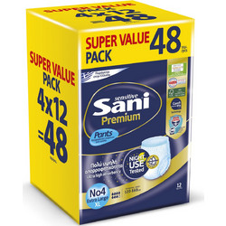 Sani Sensitive Premium Pants No4 XLarge Πάνες Βρακάκι Ακράτειας 7 Σταγόνες 4x12τμχ