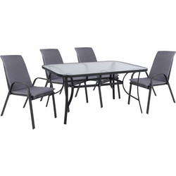 HomeMarkt Σετ Τραπεζαρία Κήπου Μεταλλικό 5τμχ Γκρι HM10570.01