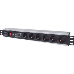 INT 713962 19" 1.5U POWER STRIP 6 SOCKETS GERMAN TYPE WITH ON/OFF AND SURGE PROT