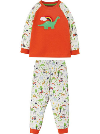 Frugi Bonfire Dino Παιδική Πιτζάμα Βαμβακερή Χειμωνιάτικη Πορτοκαλί PJS210BDF