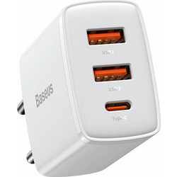Baseus CCXJ Φορτιστής Χωρίς Καλώδιο με 2 Θύρες USB-A & Θύρα USB-C 30W Power Delivery White