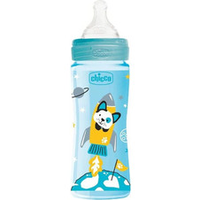 Chicco Well Being Πλαστικό Μπιμπερό με Θηλή Σιλικόνης κατά των Κολικών 4m+ Rocket Blue 330ml