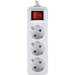 LAMTECH POWER STRIP WITH SWITCH 3 OUTLETS WHITE 3M