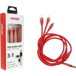 Καλώδιο Φόρτισης Και Μεταφοράς Δεδομένων USB Amio 02178 3 In 1 UC-7 3.1A 1.2m 1τμχ