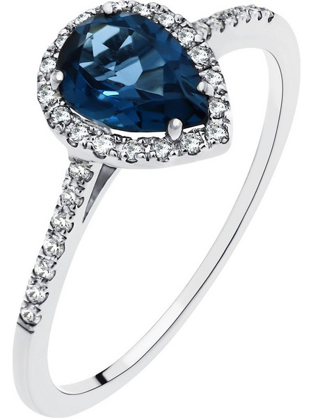 Δαχτυλίδι Λευκόχρυσος Κ18 με London Blue Topaz & Διαμάντι (P-52292) / Λευκόχρυσος K18