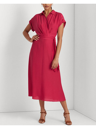 Polo Ralph Lauren Midi Καλοκαιρινό Καθημερινό Φόρεμα Κρουαζέ Φούξια 250902855005
