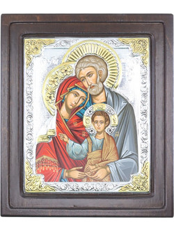 Ασημένια εικόνα η Αγία Οικογένεια 17 x 20 cm, iconotechniki