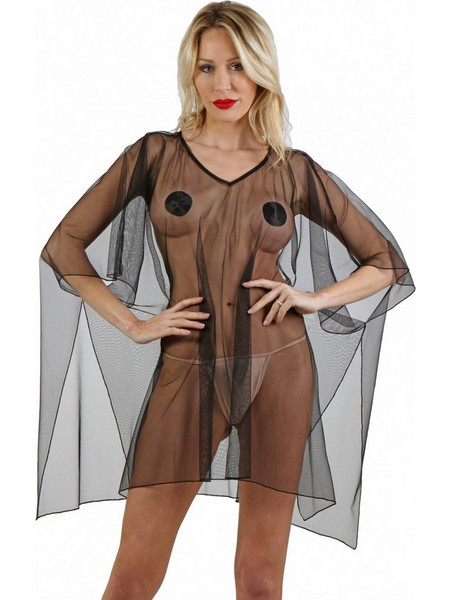 Soiemio Tulle Poncho Top Sexy Μπλούζα Μαύρο