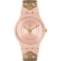 Swatch Γυναικείο Ρολόι με Ροζ Δερμάτινο Λουράκι SUOP108