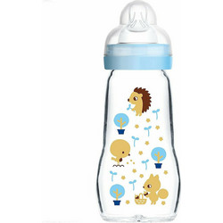 Mam Feel Good Γυάλινο Μπιμπερό με Θηλή Σιλικόνης 2m+ Blue Hedhodge 260ml