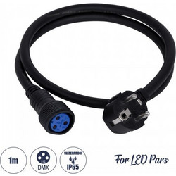 GloboStar(R) 51172 Καλώδιο Ρεύματος 3PIN DMX512 1 Μέτρο από Female XLR σε Male Πρίζα Schuko Τερματισμένο Αδιάβροχο IP65 Μ100cm - Μαύρο