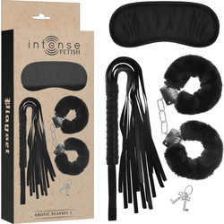 Intense Fetish Handcuffs + Blind Mask + Flogger BDSM Set