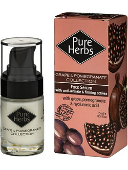 Pure Herbs Grape & Pomegranate Face Αντιγηραντικό Serum Προσώπου για Σύσφιξη με Υαλουρονικό 15ml