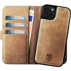 Rosso Elite - MagSafe Δερμάτινη Θήκη / Πορτοφόλι - Apple iPhone 15 Plus - Light Brown (8719246419997)
