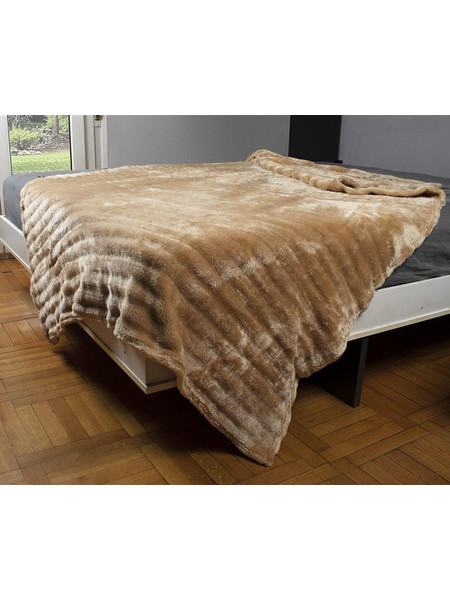 Κουβέρτα Υπέρδιπλη 220x240 Coral Fleece Ριγέ 12 Beige Dimcol