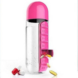 Μπουκάλι Νερού Και Οργανωτής Χαπιών 2 Σε 1 Pill and Vitamin Organizer Water Bottle - ΡΟΖ