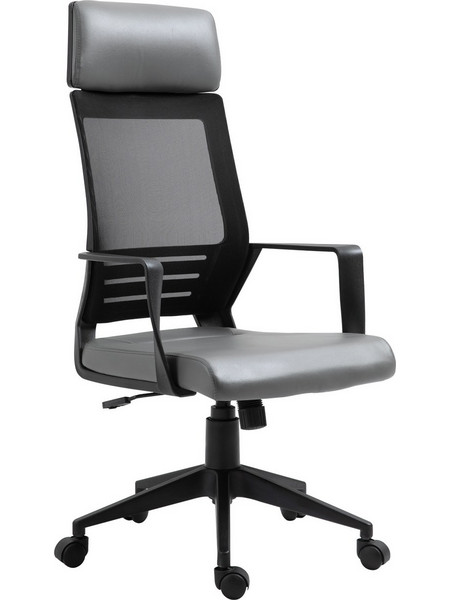 Woodwell BF2500 Καρέκλα Γραφείου με Προσκέφαλο Στήριξη Μέσης και Ανάκλιση Γκρι EO607,2