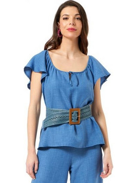 ΜΠΛΟΥΖΑ LINEN-LOOK ΜΕ ΣΟΥΡΑ ΣΤΗΝ ΛΑΙΜΟΚΟΨΗ - Μαύρο