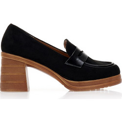 Γόβες loafers μαύρες σουέτ με δερματίνη λεπτομέρειες