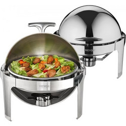 Σετ Μπουφέ VEVOR Roll Top, 6 Qt 2τμχ, Ανοξείδωτο Σκεύος με 2 Πλήρη Ταψιά, Στρογγυλή Θερμάστρα με Καπάκι, για τουλάχιστον 5 Άτομα QXKCLJTQX26QT6HT8V0