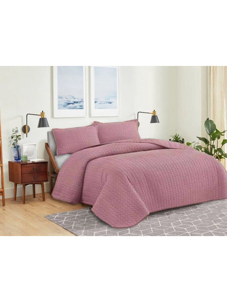 Κουβερλί Σετ Μονόχρωμο Leaves Διπλής Όψεως Microfiber Γαρύφαλλο - Σάπιο Μήλο, 220x240